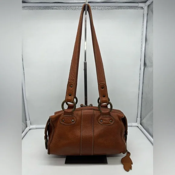 ROOTS VINTAGE Cognac Brown Leather Mini Emily Tassel Double Handles Shoulder Bag - Picture 9 of 16